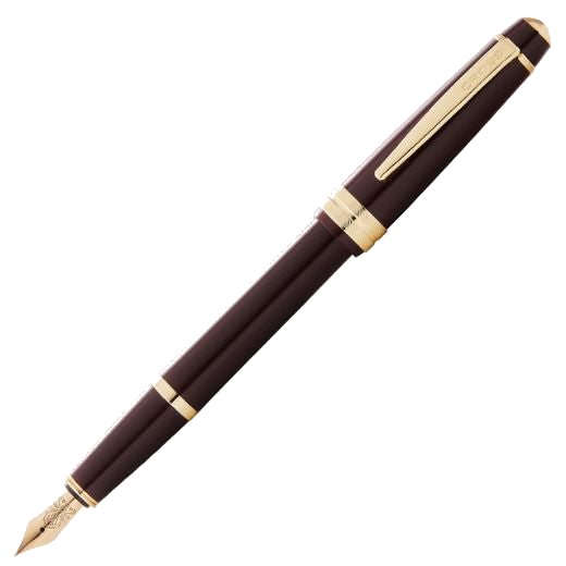 This Cross Bailey Light Burgundy Red Fountain Pen has the Cross brand name engraved onto the polished gold clip.