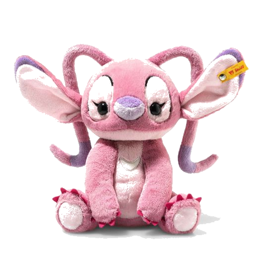 Steiff's Soft Cuddly Friends Disney Originals Angel has a soft plush exterior in pink with safety eyes and embroidered details.