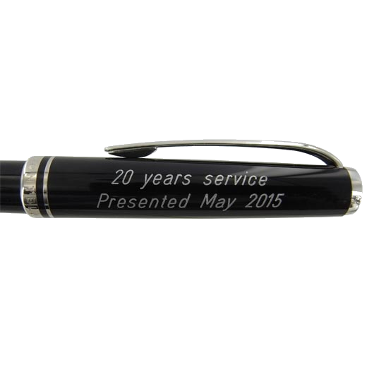 The Montblanc Cruise Collection black ballpoint pen cap engraving.