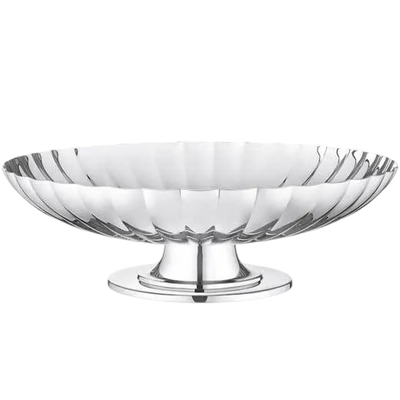 The Georg Jensen stainless steel dish on a stand.