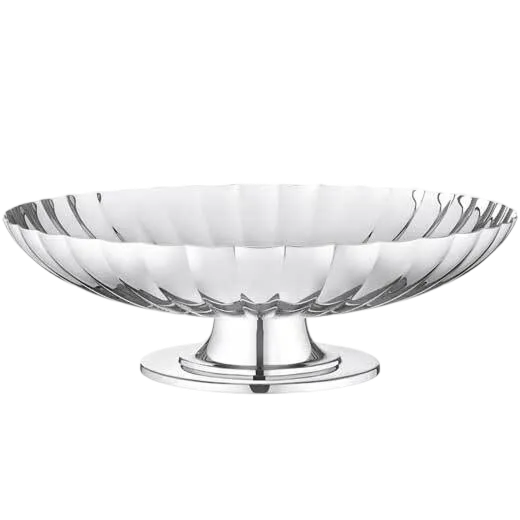 The Georg Jensen stainless steel dish on a stand.