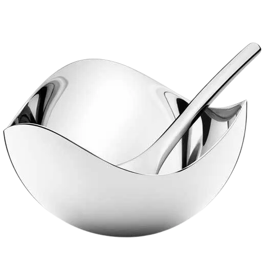 The Georg Jensen Bloom stainless steel salt cellar with spoon.