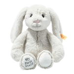 Steiff's Light Grey My First Steiff Hoppie Rabbit has ben made with polyester with a faux fur exterior.