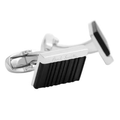 These Paul Smith Black 'Shadow Stripe' Rectangular Cufflinks are engraved with the signature brand name on the front and on the back.