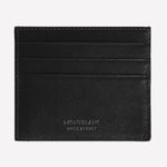 The Back of his Montblanc leather card holder is made from a smooth black leather
