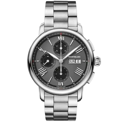 This is the Montblanc Star Legacy Stainless Steel Chronograph Day & Date Watch.