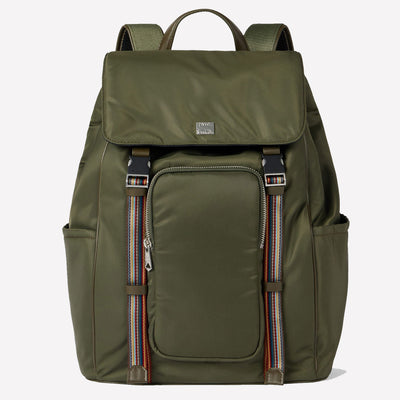 This Paul Smith backpack is made from recycled material and comes in a dark green