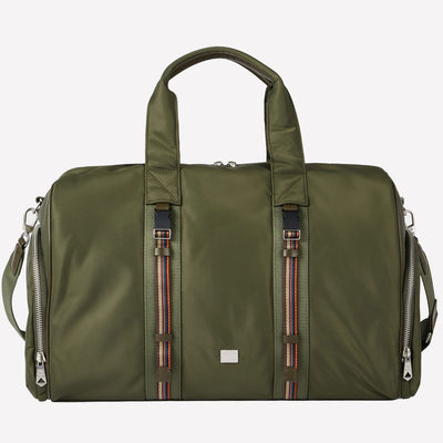 Green Recycled Nylon Holdall with Signature Stripe Trim