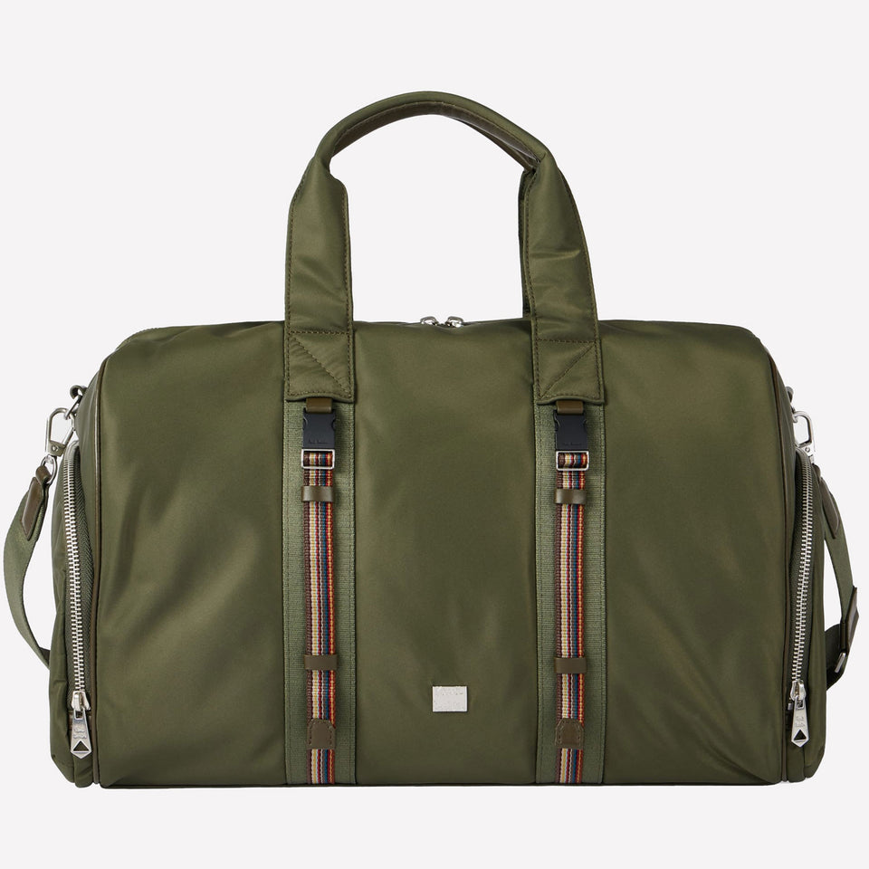 Green Recycled Nylon Holdall with Signature Stripe Trim