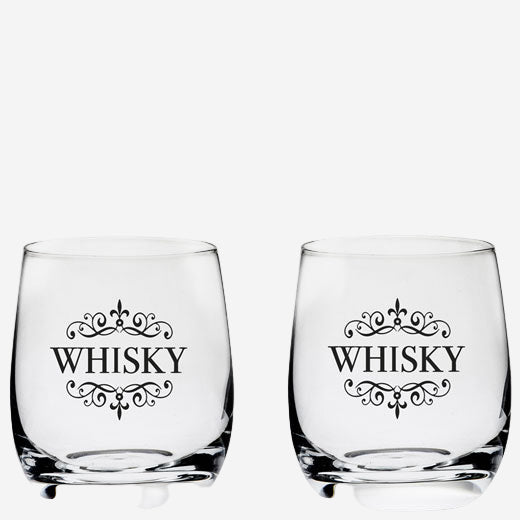 Royal Scot Crystal's 2 x 24cl 'Whisky' Engraved Barrel Tumblers can be engraved on the back.