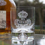This Royal Scot Crystal Dimple Base 'No.1 Dad' Engraved Large Tumbler is perfect for whisky.