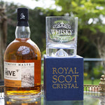 This Radley Dimple Base 'Whisky' Engraved Large Tumbler will be presented inside a blue gift box.