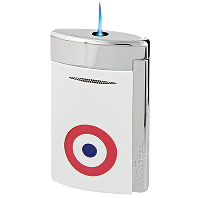 This S.T. Dupont Paris White Rosette Minijet Lighter features a single blue flame.
