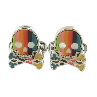 These skull shaped Paul Smith cufflinks come with the multi stripe design on the front.