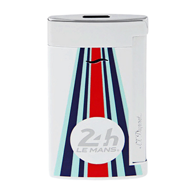 This Slim 7 24H du Mans White & Chrome Lighter is by S.T. Dupont and has a design with white, blue and red.