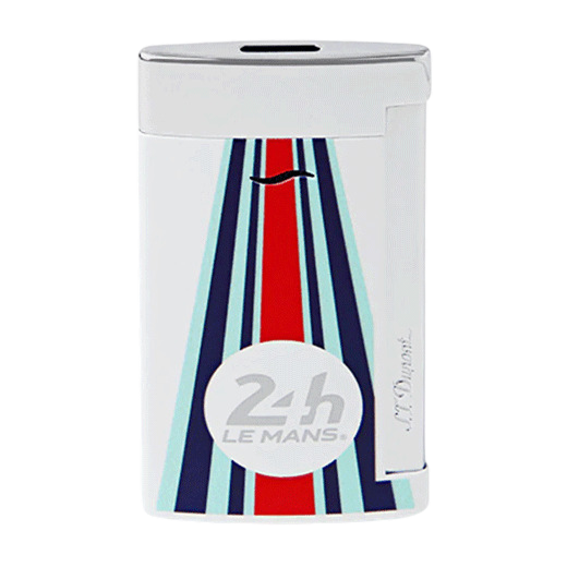 This Slim 7 24H du Mans White & Chrome Lighter is by S.T. Dupont and has a design with white, blue and red.