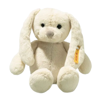 This Soft Cuddly Friends Yellow Tilda Rabbit by Steiff is made from soft plush, safety eyes, and a synthetic stuffing.