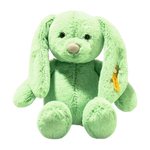 Steiff's Soft Cuddly Friends Green Tilda Rabbit has a soft green plush exterior with safety eyes and an embroidered nose.