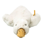 Steiff's Soft Cuddly Friends Gilda the Goose, 47cm has safety eyes, an embroidered beak, and a soft plush feather exterior.