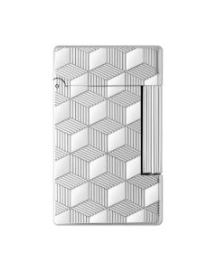 This S.T. Dupont Initial Cube Guilloche Palladium Lighter has a cube pattern all over with vertical and horizontal stripes.