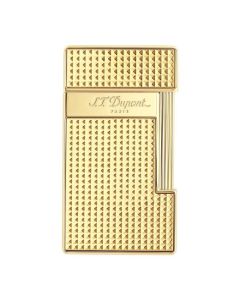 This S.T. Dupont Slimmy Gold Diamond-Point Lighter has the brand name engraved on the front of the lighter on the plain gold panel.