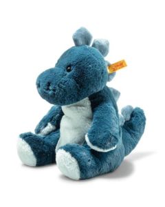 This Steiff Soft Cuddly Friends Spott the Blue Stegosaurus is cuddly with a synthetic stuffing and a soft plush exterior.