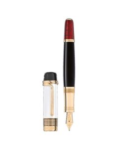 Montblanc's Luciano Pavarotti Limited Edition 4810 Fountain Pen, Patron of Art is gold-plated with precious lacquer in a mix of red, white, and black.