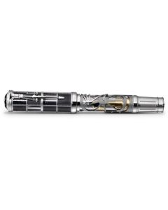 This Montblanc James Watt Limited Edition 35 Atelier Privé Fountain Pen is made out of white gold with engraving all over the cap and barrel.