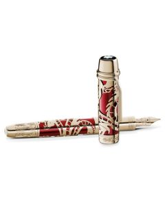 This Montblanc Patron of Art Luciano Pavarotti Limited Edition 98 Fountain Pen has a red barrel in precious lacquer with an intricate gold design.