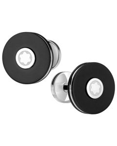 The Montblanc round black precious resin and stainless steel Pix cufflinks.