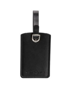 This Samsonite Black PU Leather Luggage Tag x2 has the brand name in blind embossing towards the bottom of the tag.