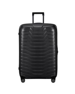 Saamsonite's Proxis Matt Graphite Spinner Suitcase, 75 cm has a smooth matte exterior in dark grey with black trims to complement the neutral colour.