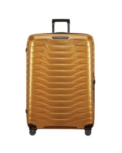 Samsonite's Proxis Honey Gold Spinner XXL Suitcase, 86 cm comes in a metallic honey gold exterior that is made out of a hard-shell case.