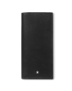 Montblanc's Meisterstück 14CC Black Leather Wallet with Zip has a snowcap emblem on the front for branding. 