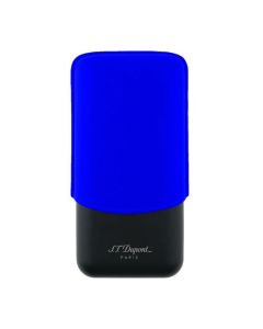 This Matte Black & Neon Blue Leather Triple Cigar Case by S.T. Dupont can carry up to 3 cigars and has a stainless steel case with a leather lid.