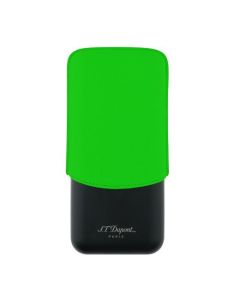 This Matte Black & Neon Green Leather Triple Cigar Case by S.T. Dupont has the brad name engraved on the black stainless steel case.
