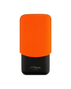 This Matte Black & Neon Orange Leather Triple Cigar Case by S.T. Dupont is made out of stainless steel and textured leather.