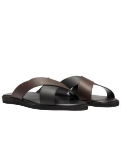 The Mens Darrel Two Tone Strap Faux Leather Slides by BOSS.