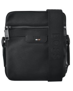 The Ray Black Zip Cross Body Bag with Faux Leather Details by Boss.