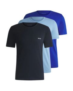 The 3-Pack of Regular Fit Cotton Crew Neck Blue T-Shirts With Logo by BOSS.
