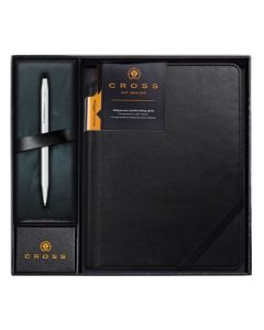 The Classic Century Lustrous Chrome Ballpoint Pen and Black Journal Gift Set by Cross.