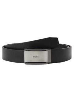 The Jecori Black Leather Clamping Buckle Belt with Logo by BOSS.