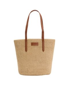 The Palmah Beige Raffia Tote Bag with Detachable Pouch by BOSS.