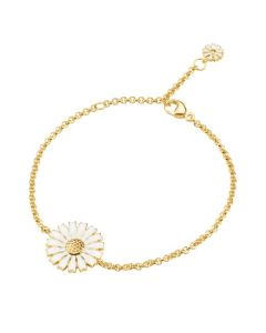 This Georg Jensen White Enamel Gold-Plated Daisy Bracelet is adjustable due to the chain links and is great for wearing on its own or layered with other bracelets.