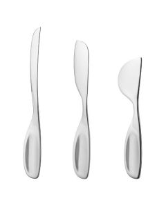 This Georg Jensen Alfredo Cheese Knives Set - 3 Pieces is made out of stainless steel with a mirror polished finish.