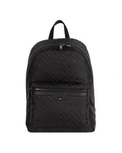 This BOSS Trystan Monogram Black Backpack has a front zip pocket and a main zip compartment.
