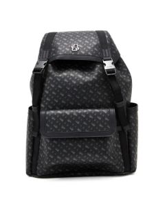 This Icon Monogram Print Faux Leather Backpack by BOSS has a flap lid closure into the main compartment.
