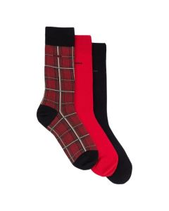 This Red & Black Checked Cotton Multipack Socks Set by BOSS has three different designs and is perfect for gifting.