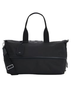 This Expandable Highway Black Holdall in Recycled Polyester by BOSS is expandable with the zip going around the middle as it can be opened.