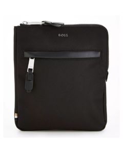 This Highway Black Nylon Envelope Bag by BOSS has cow leather trims in matching black that give the bag a sleek finish.